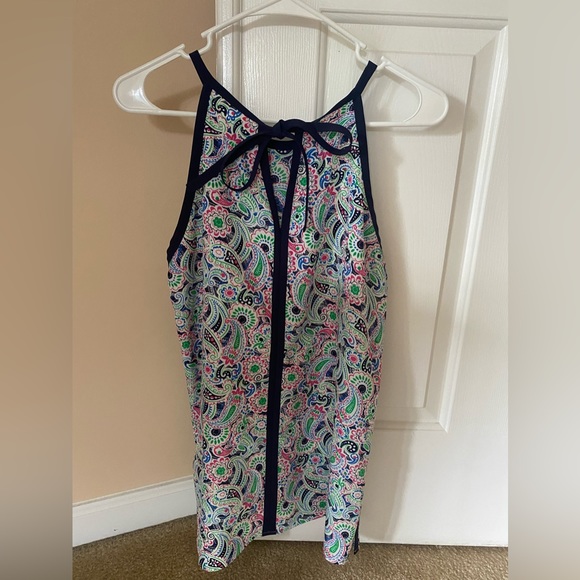 Navy blue, pink and green top . Light weight. Size M. - Picture 2 of 2